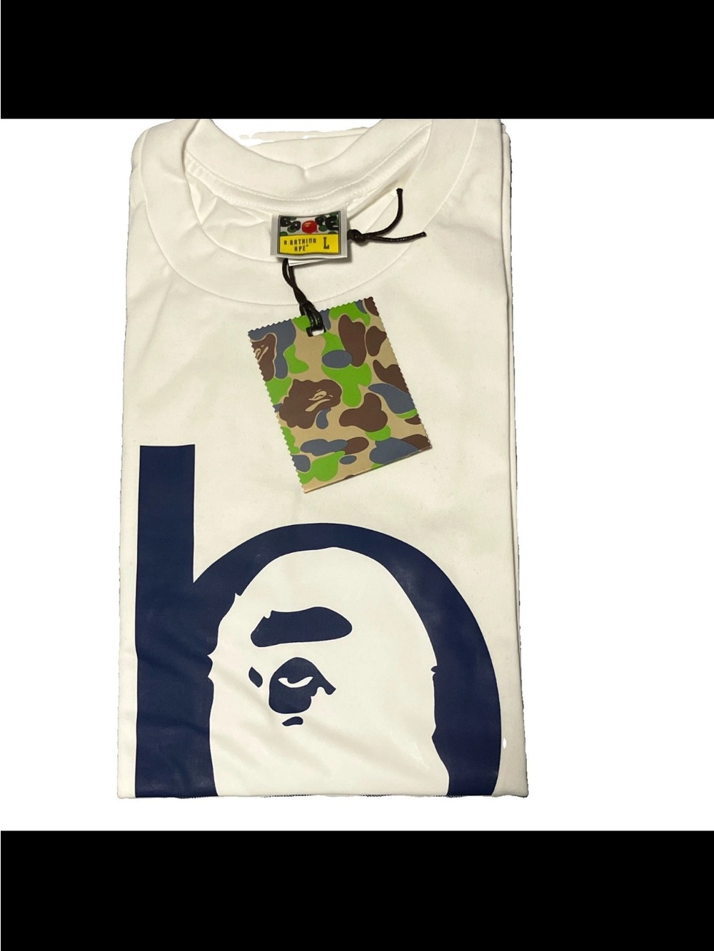 White Short Sleeve Graphic Tee with Navy Logo XL/S/M (No Large)